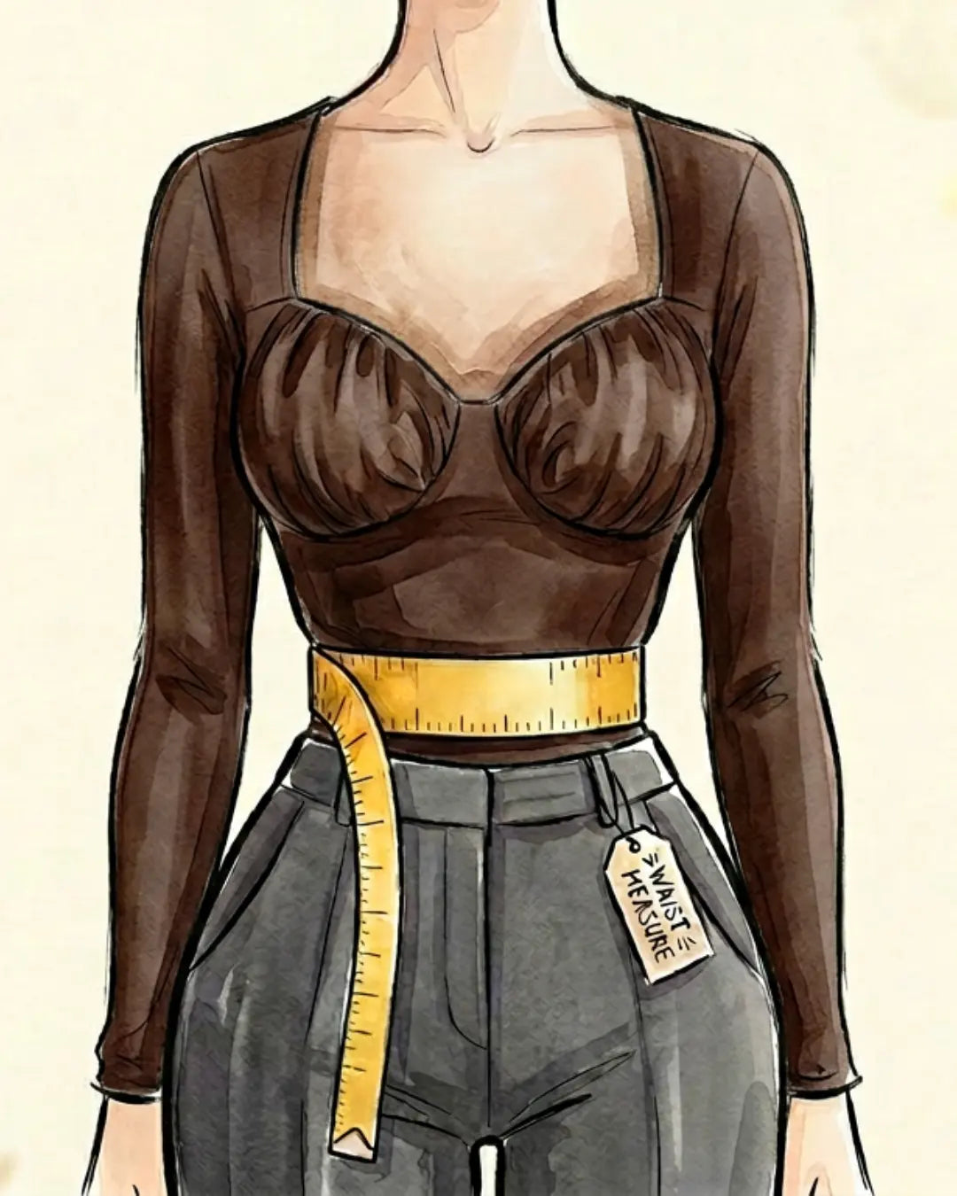 Measure around your natural waist, the narrowest point about 2–3 cm above your belly button